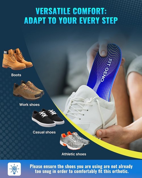 Geno Orthotics Arch Support Insoles - Heavy Duty Inserts for Plantar Fasciitis Relief | Fits Work Boots & Sneakers (Women’s 8-9 / Men’s 6-7)