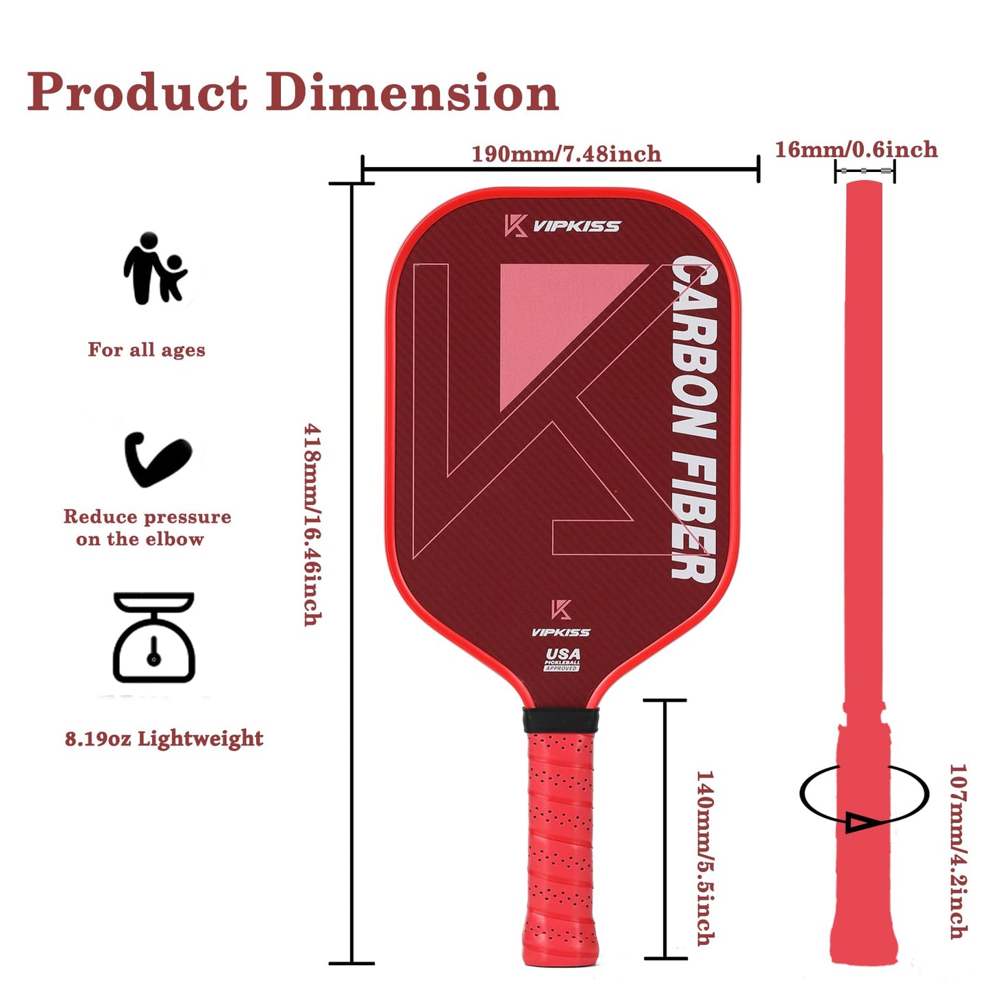 Pickleball Paddle, USAPA Approved Aramid Fiber Pickle Ball Paddle with 16MM Polypropylene Honeycomb Core, Lightweight Pickleball Racket for Men & Women, Durable Paddle for Indoor Outdoor Play