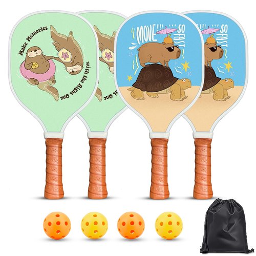 Xenia's Gifts Pickleball Paddle, Wood Pickleball Racket with Ergonomic Designed Non-Slip Grip, Ideal for Beginners, Pros, and Kids (Turquoise & Azure, 4 Paddles)