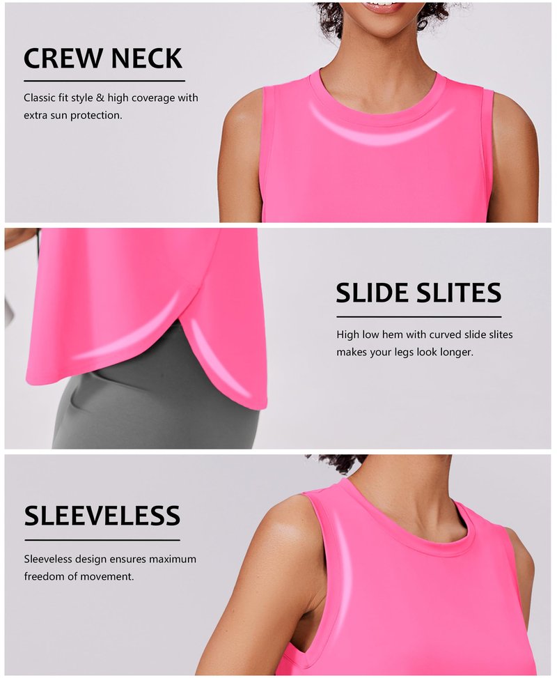 PINSPARK Womens Workout Tops UV Protection Running Shirts Lightweight Athletic Tank Ice Silk Gym Top Stretchy Sport Shirt, Rose Red Medium