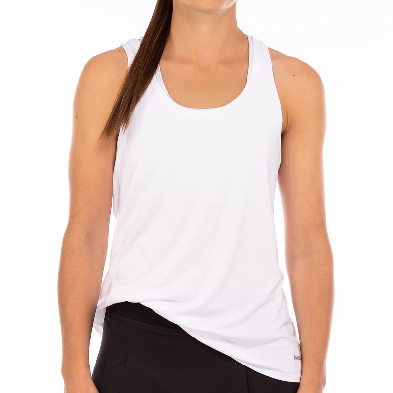 Franklin Sports Women's Sports Tank Top - White Athletic Lattice Back Tank Top for Pickleball, Tennis, Golf + Other Sports - Comfortable Relaxed Fit Spandex Blend - Women's Large - White