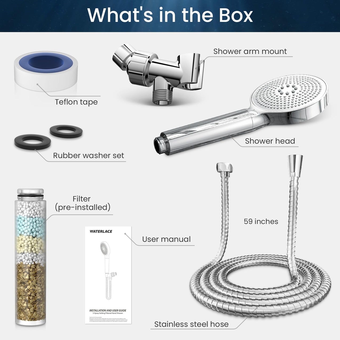 Filtered Shower Head With Handheld, High Pressure Shower Head With Filter 3-Mode, Stainless Steel Panel, Detachable Shower Heads, Water Softener Hard Water Filter Beads - Chlorine Removal