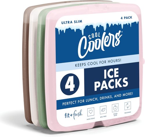 Fit & Fresh Slim Ice Packs - Quick Freeze Reusable Lunch Packs | Long-Lasting & Space-Saving, 4-Pack Multicolor