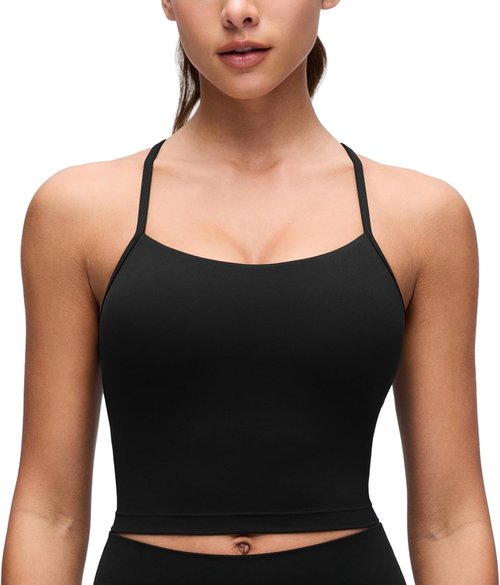 CRZ YOGA Butterluxe Y-Back Crop Tank Top for Women | Padded Racerback Longline Sports Bra