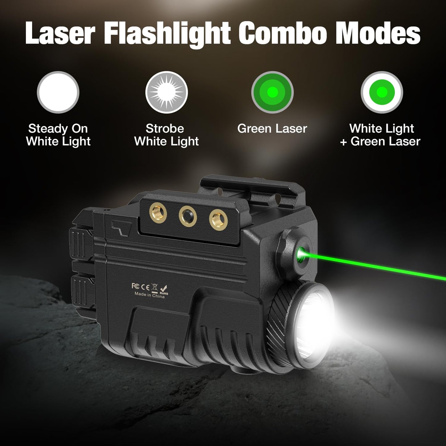 SIXRAY Green Beam and Flashlight for Pistol, Rechargeable Pistol Light Laser Combo Rail Mounted Green Beam Laser Class II