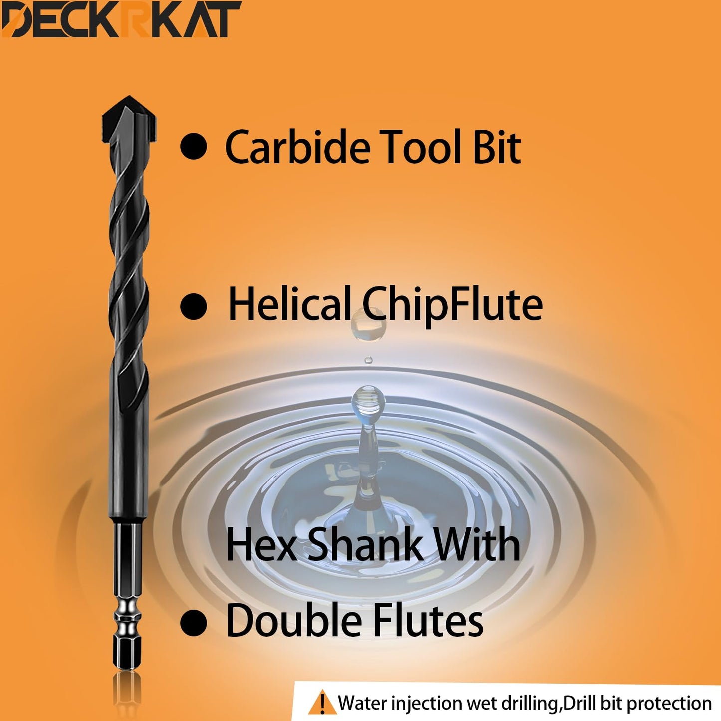 DECKRKAT 6-Piece Black Masonry Drill Bit Set for Concrete, Brick, Tile - Carbide Tipped, Quick Change 1/4" Hex Shank (5/32",3/16",1/4",5/16",3/8",1/2") w/Storage Case