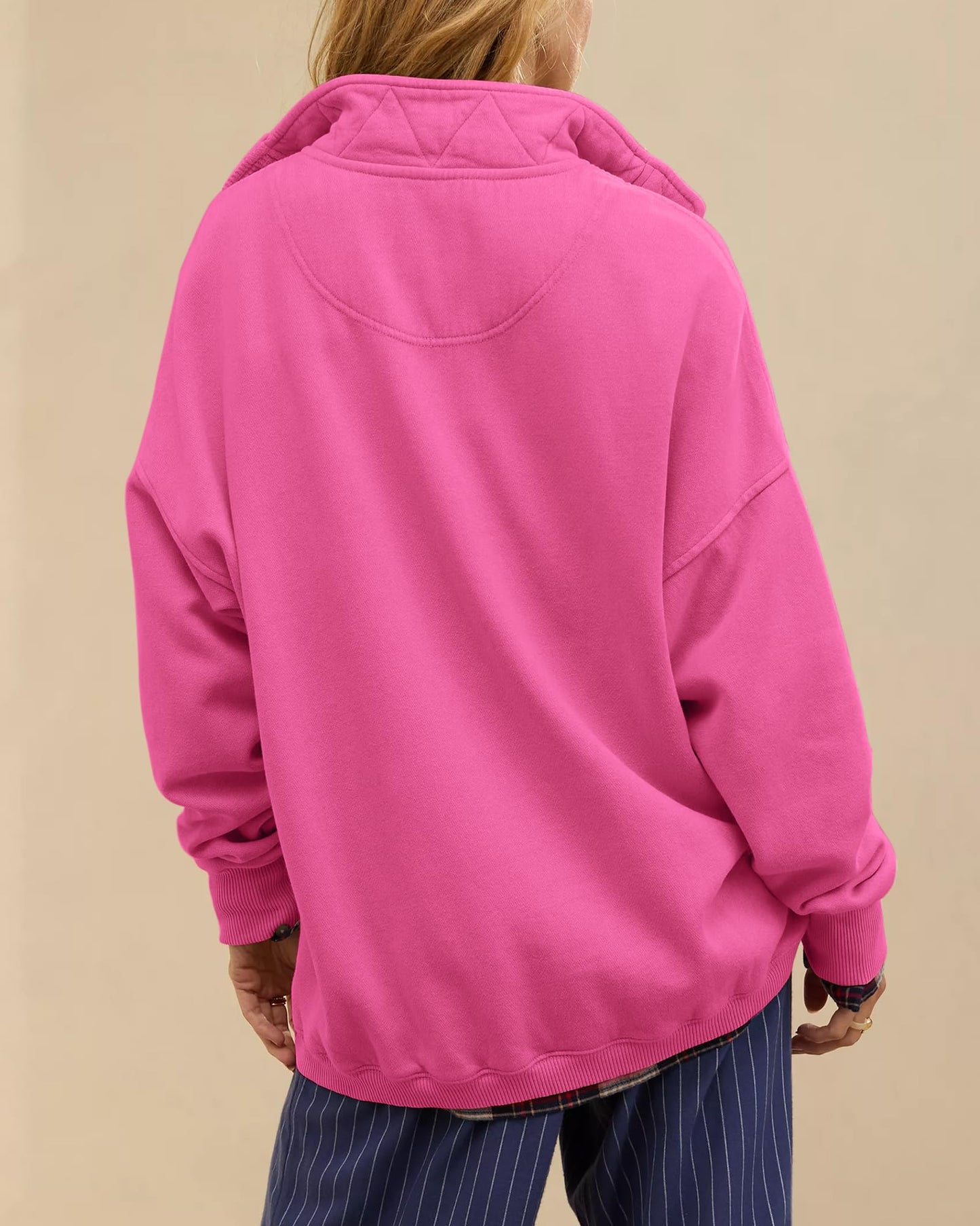 Gacaky Sweatshirt for Women Oversized Casual Long Sleeve Button Henley Neck Pullover Tops Fashion Outfits Clothes Hot Pink XL