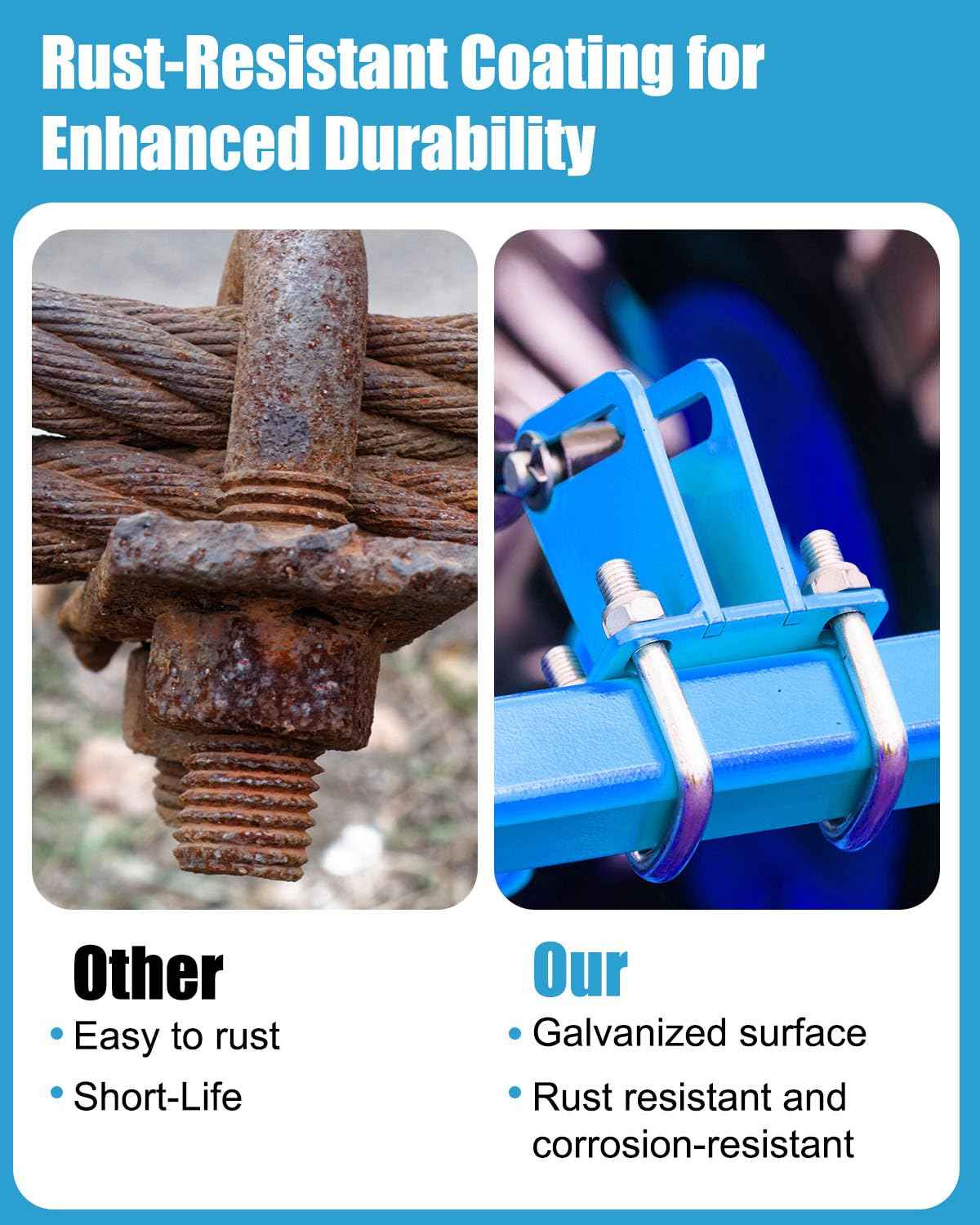 AOKLIT 6 Pcs U Bolts 4 Inch Wide Zinc Plated, Square U Bolt Carbon Steel for Sailboat Trailers, Tube, Industrial Supplies(3/8" x 4" x 5"')