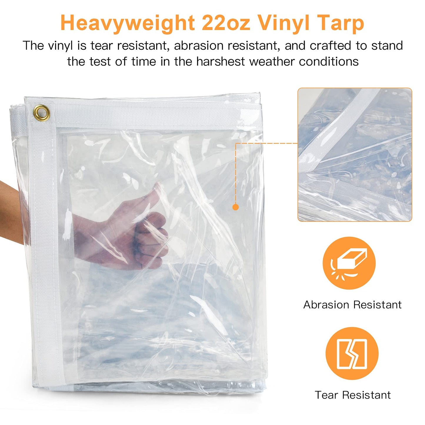 10 x 10FT Outdoor Clear Tarp Curtain Waterproof Wind-Proof 24 Mil Transparent Vinyl Tarp for Patio Pergola Garden Canopy Rainproof Anti-Tear PVC Thick Cover with Grommets