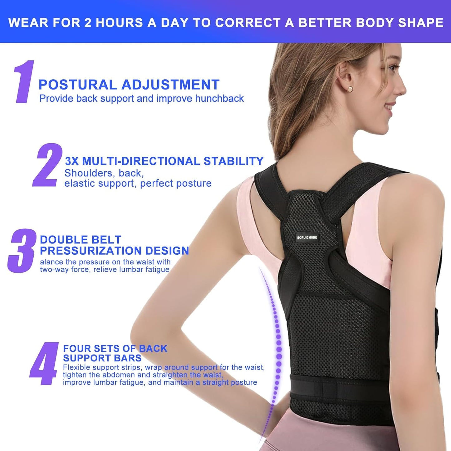 Skiennix Posture Corrector - 2-in-1 Adjustable Back Brace with Shoulder Support for Pain Relief | Full Back Straightener
