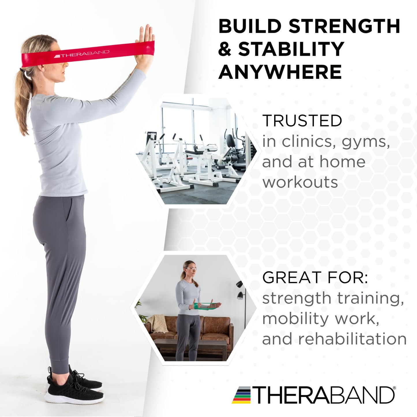 THERABAND Resistance Band Loop, Professional Latex Mini Band for Lower Pilates, Crossfit, Yoga, Stretching, Physical Therapy, Strength Training without Weights, 12 Inch, Red, Medium, Beginner Level 2