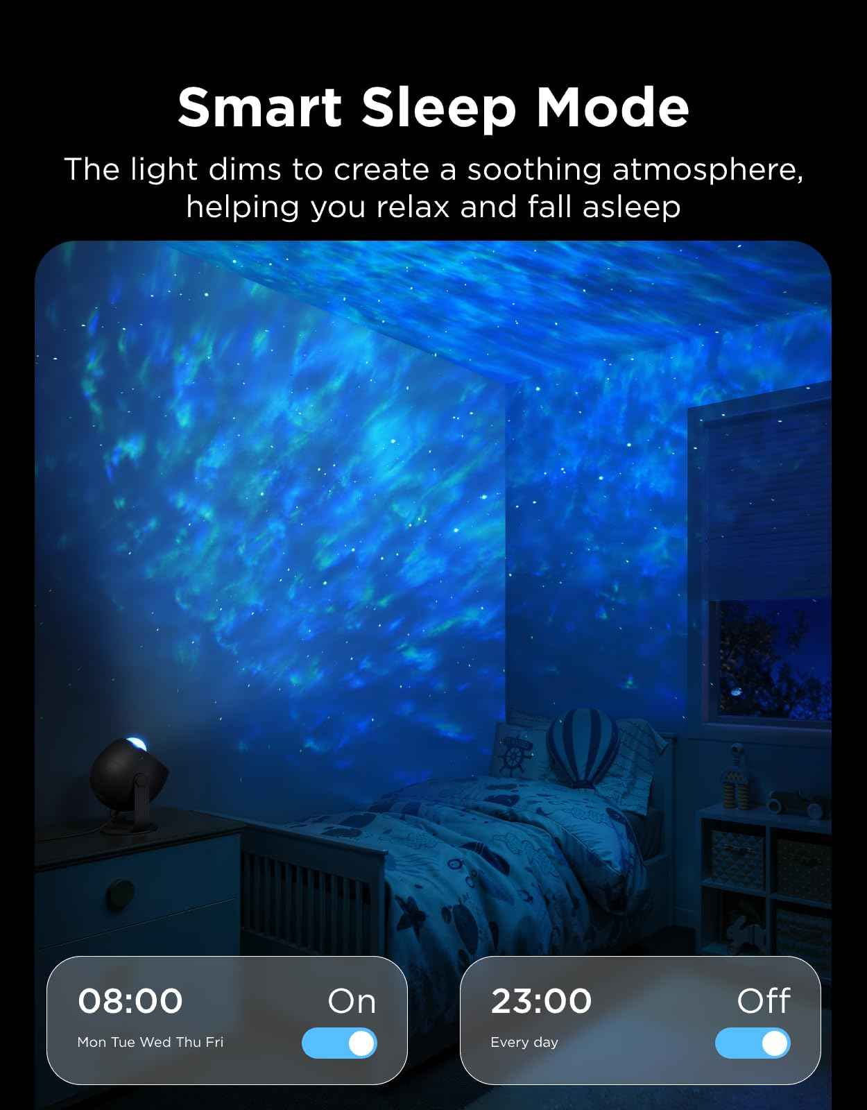 Govee Star Projector Light, Ocean Wave Projector Light with Dynamic Ripple Effects, Works with Matter, 40+ Scene Modes, 18 White Noise Options, LED Night Light for Bedroom (No Power Adapter)