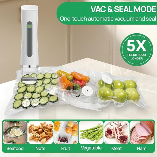 Compact Vacuum Sealer - Portable Cordless Handheld Food Preservation Machine | Includes 30 Reusable Bags