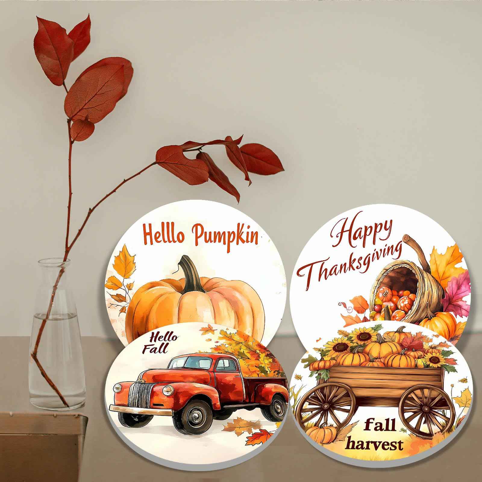 Autumn Pumpkin Electric Stove Burner Covers，4 Pcs Thanksgiving Decor Round Stove Burner Cover，8 Inches and 10 Inches，Gas Stove Burner Cover,Metal Cooktop Fall Decorative Home Decor,Kitchen Decor