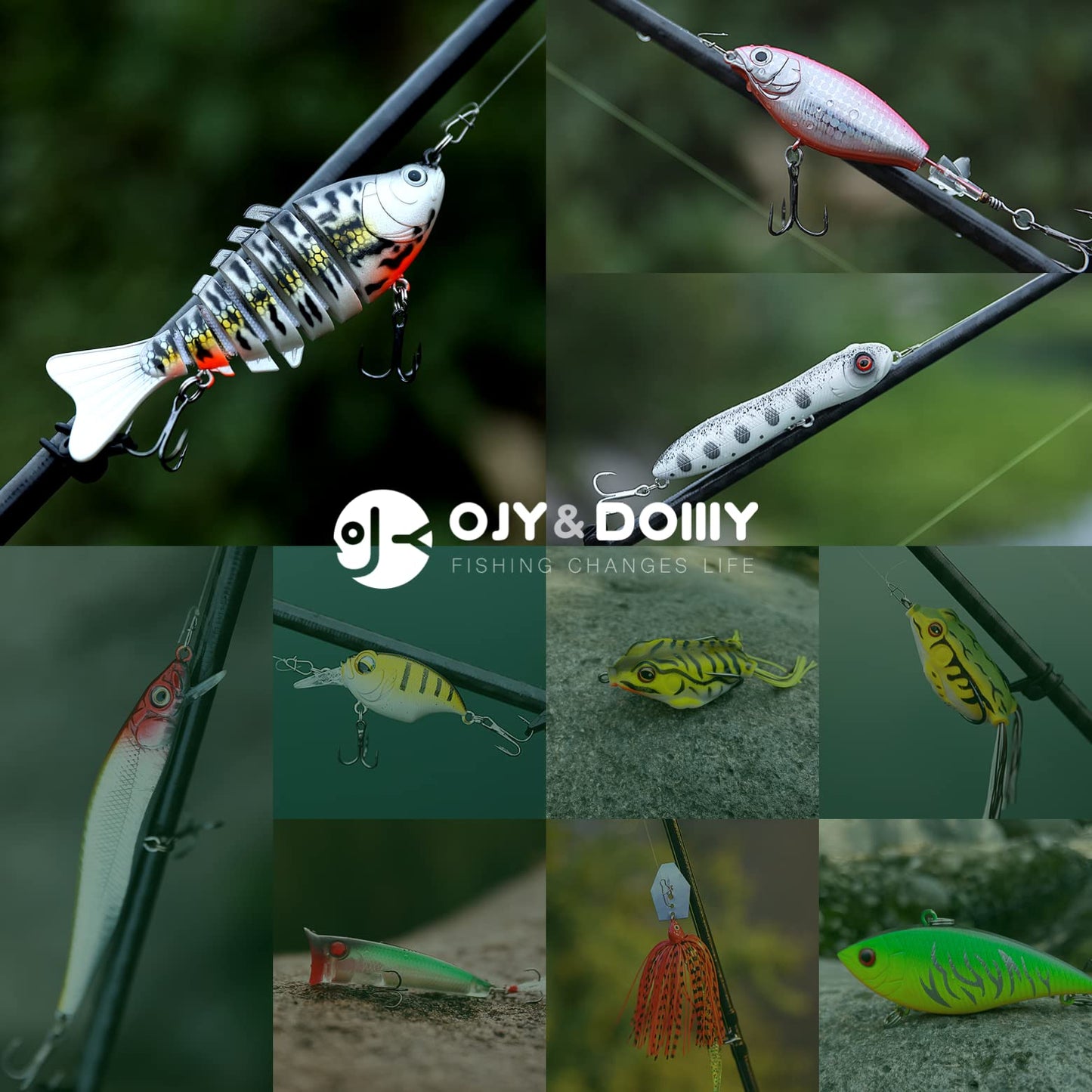OJYDOIIIY Bass Fishing Lures Kit for Freshwater with Animated Swimbait,Topwater Plopper,Chatterbait,Crankbait,Soft Plastic Baits Set with Tackle Box Included