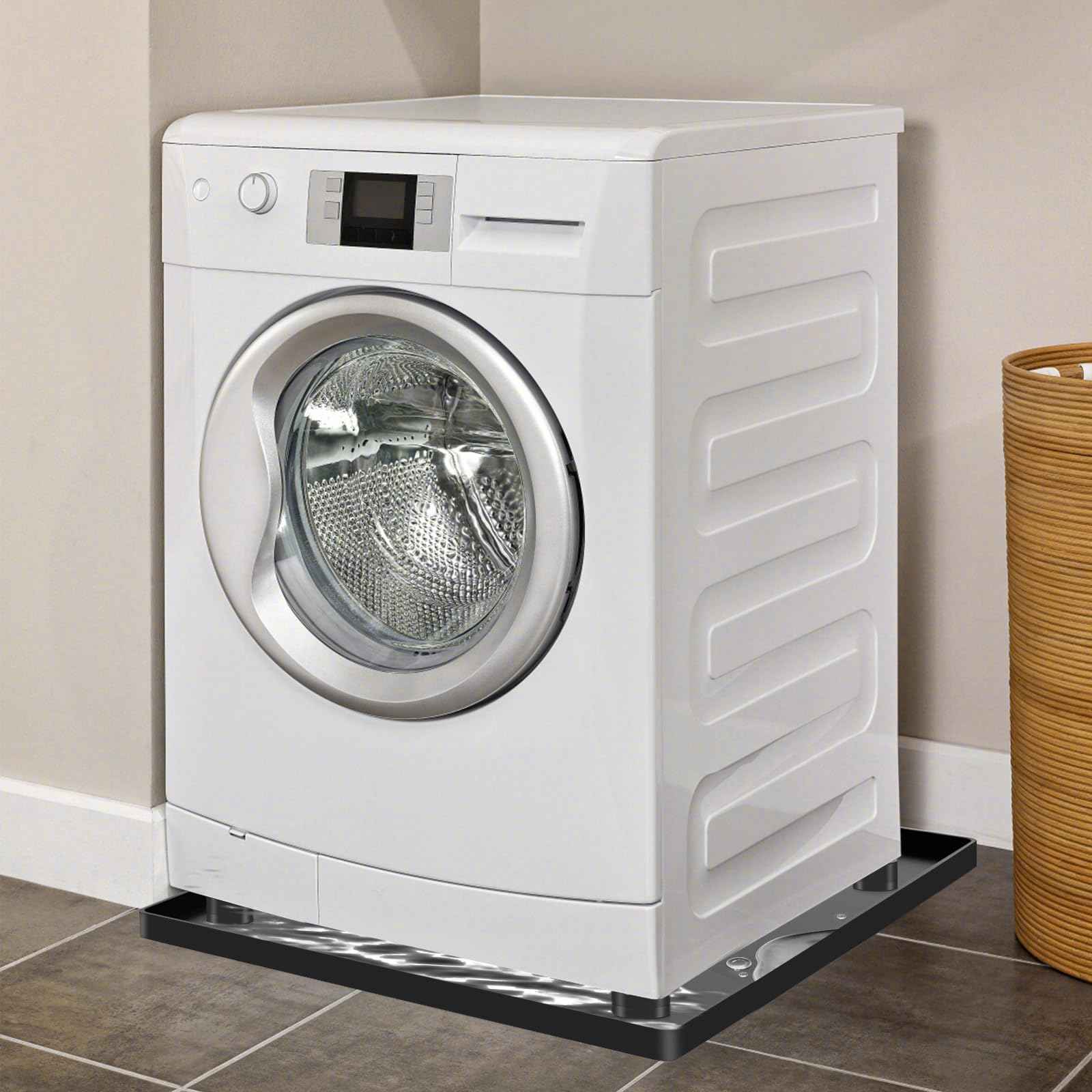 Mini Fridge Silicone Mat with 4 Sturdy Base Raisers, 24''x 24'' Drain Pan, Suitable for Fridge, Washing Machine, Dryer, Wine Cabinet.