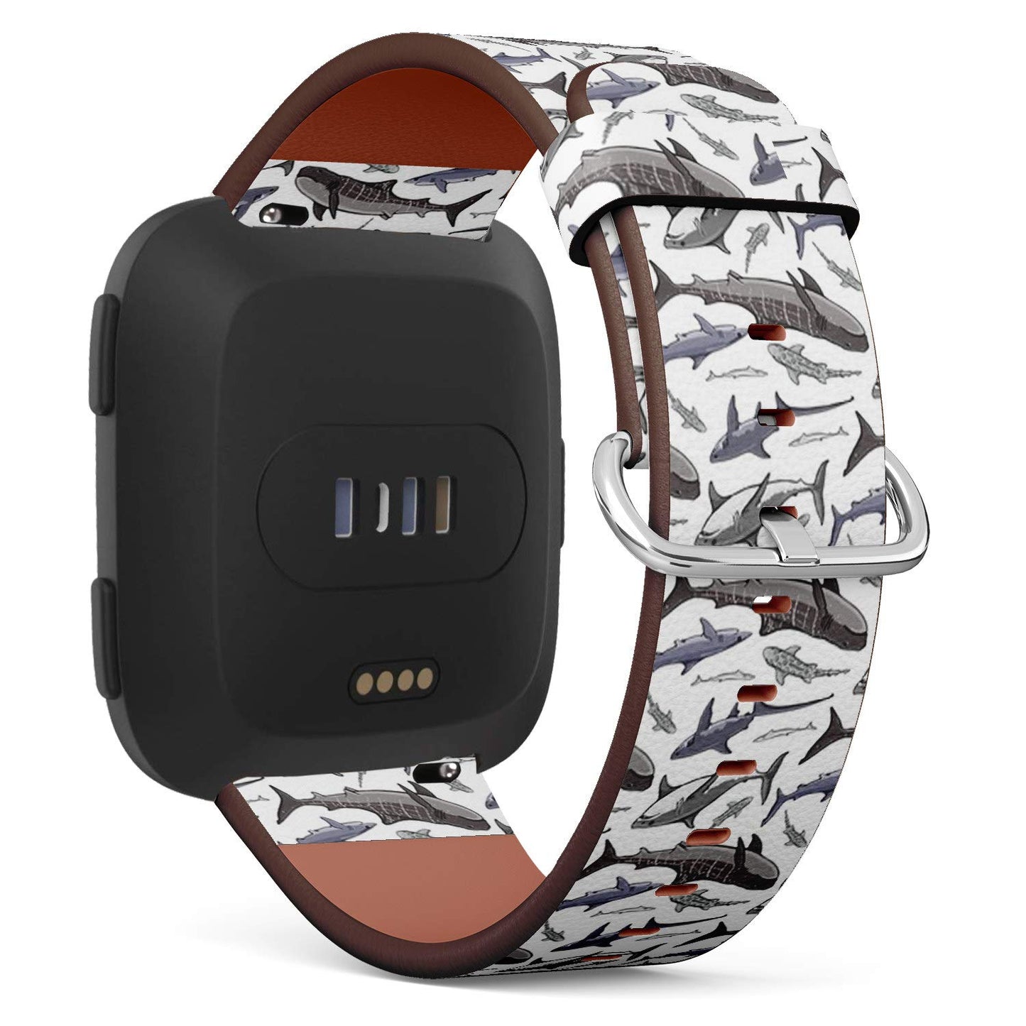 Compatible with Fitbit Versa, Versa 2, Versa Lite - Quick-Release Replacement Accessory Leather Band Strap Bracelet Wristbands (Colored Sharks On)