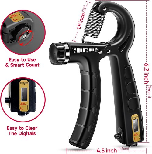 FitBeast Hand Grip Strengthener Kit - 5 Pack with Adjustable Resistance Grippers & Stress Relief Ball