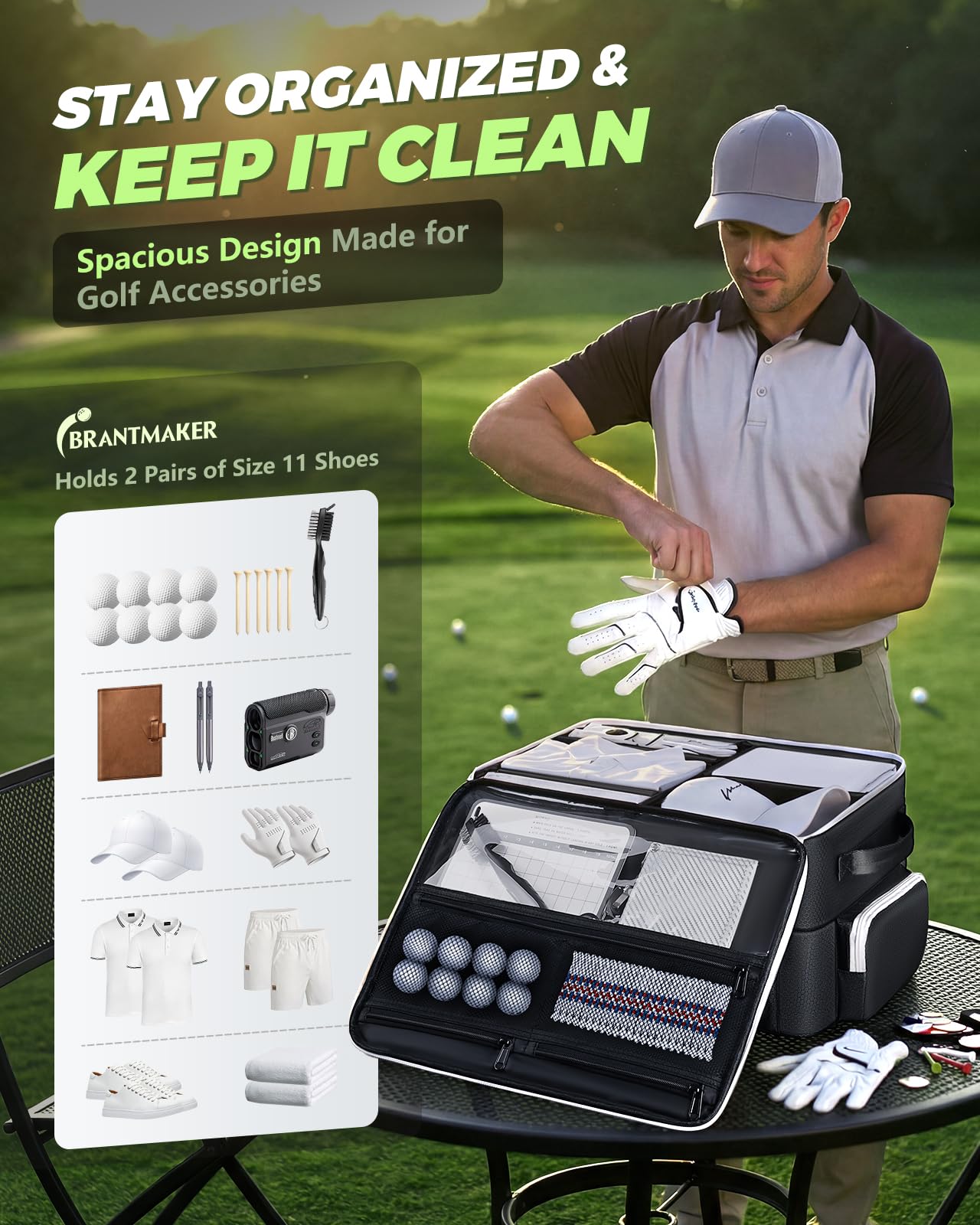 BRANTMAKER Golf Trunk Organizer, Golf Accessories for Men/Women to Storage Stuff and Gear, Cool Gifts for Golfers, Dad, Him/Her, Birthday or Father’s Day (Black)
