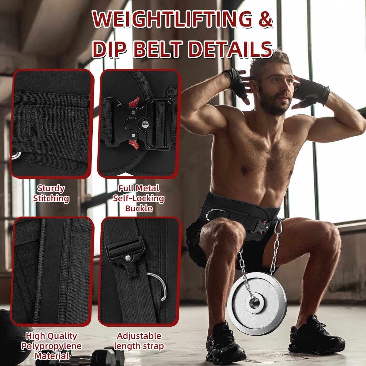 Dip Belt for Weight Lifting & Pull ups - Weighted Belt with 36" Robust Steel Chain, 350lbs Capacity, Workout Belt for Powerlifting, Squats & Dips