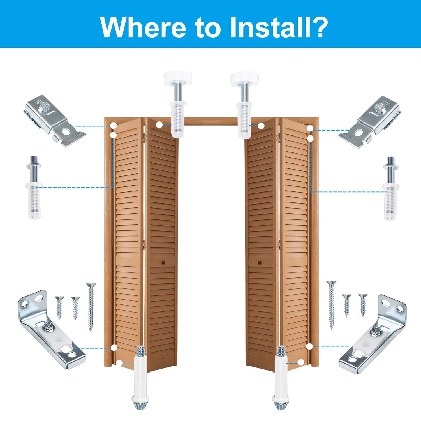 Bifold Door Hardware Repair Kit for 7/8" to 1" Sliding Door Track– 2 Pack Bi-fold Sliding Closet Door Hardware Kit with Top & Bottom Bracket,Guide Wheel,Pivot,for Folding Door Hardware