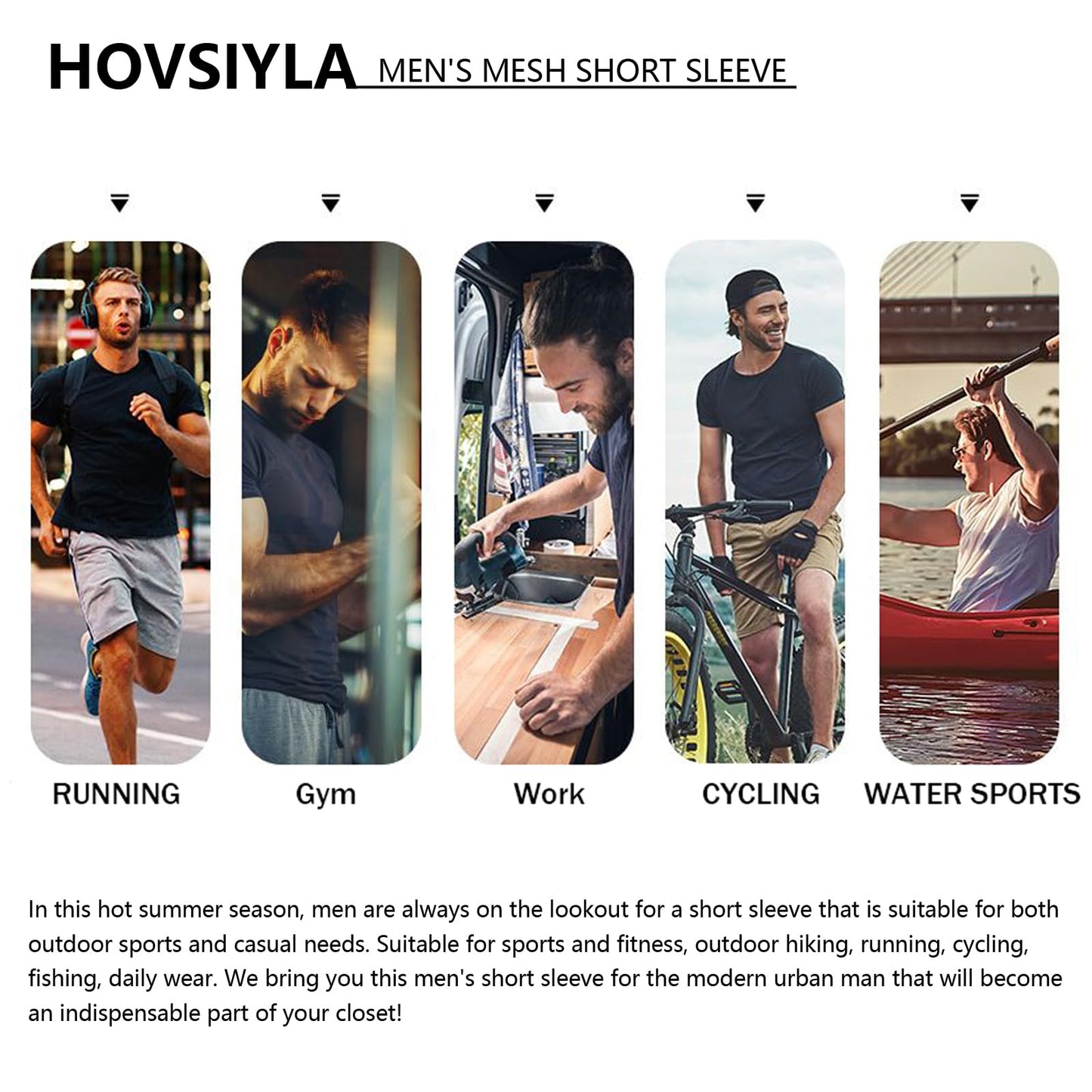 HovSiyla 5 Pack Running Shirts Men Sport Tops Dry Fit Gym Wicking Athletic T Shirts Breathable Cool Workout Shirts Black XL