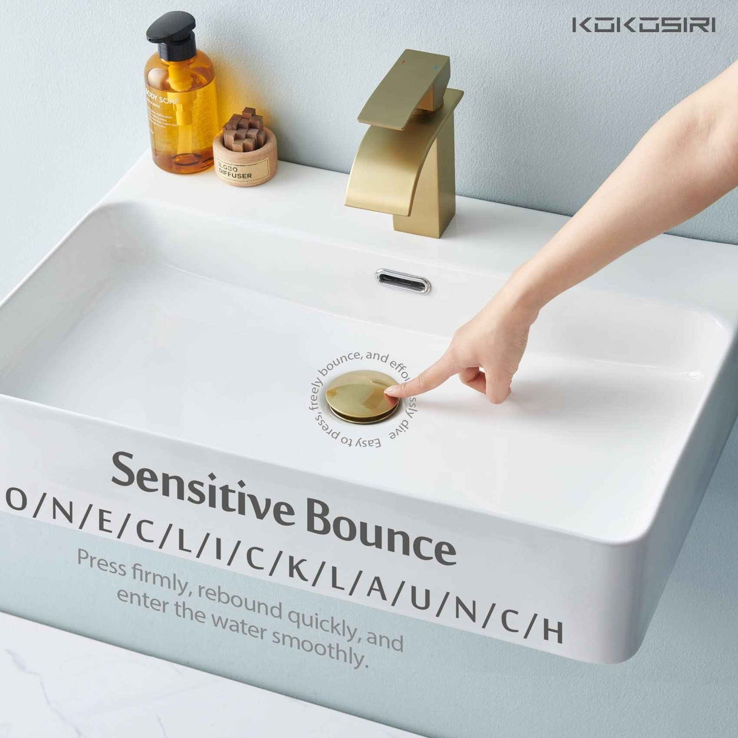 KOKOSIRI Pop Up Sink Drain with Strainer Basket, Brushed Gold Bathroom Sink Drain with Detachable Hair Catcher Anti Clogging for Vanity Vessel Sink Without Overflow, C1002BG