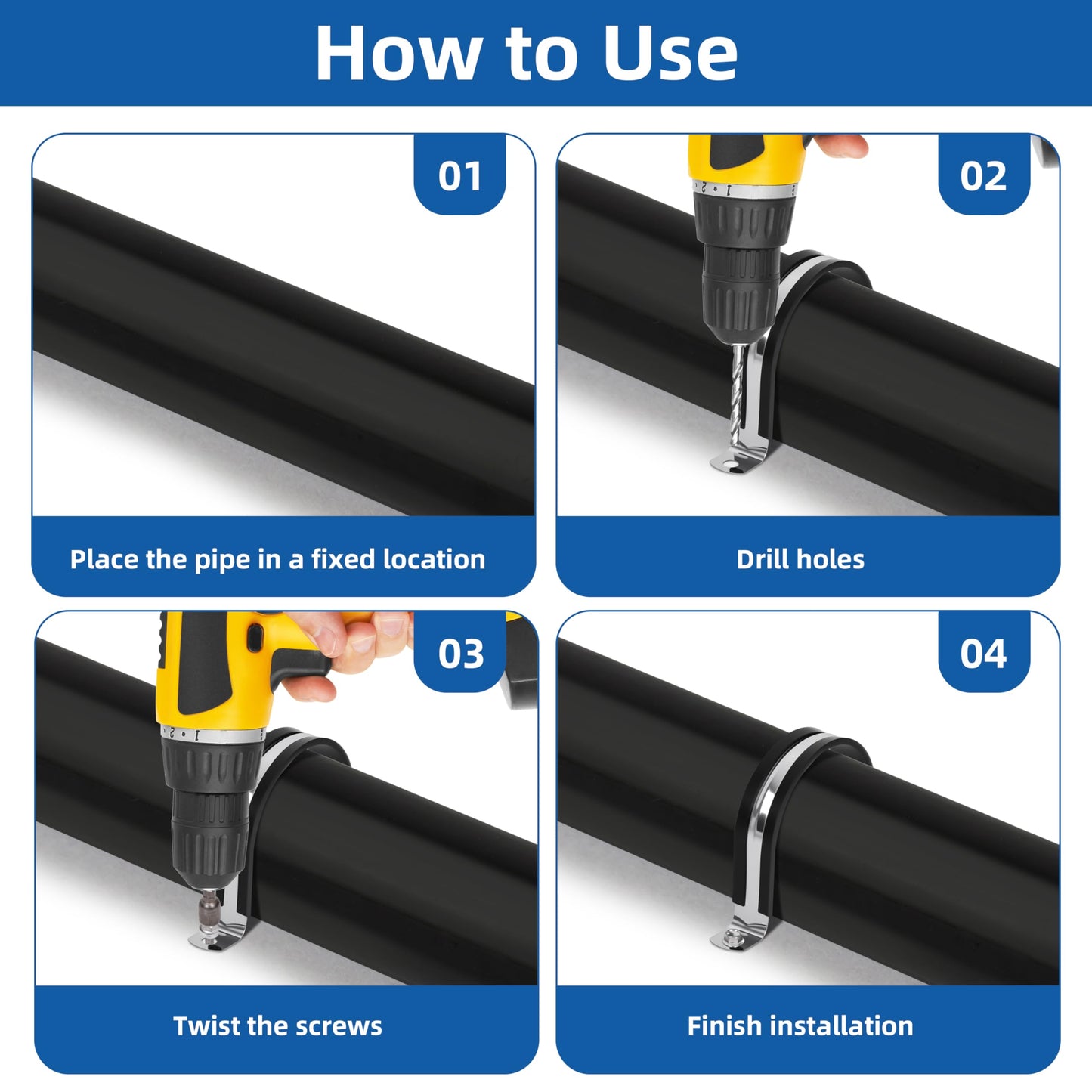 Oovivat Pipe Clamps 5/8 Inches （Φ16MM）- 304 Stainless Steel & Rubber Lining heavy duty Pipe Strap clamp 10 Pack