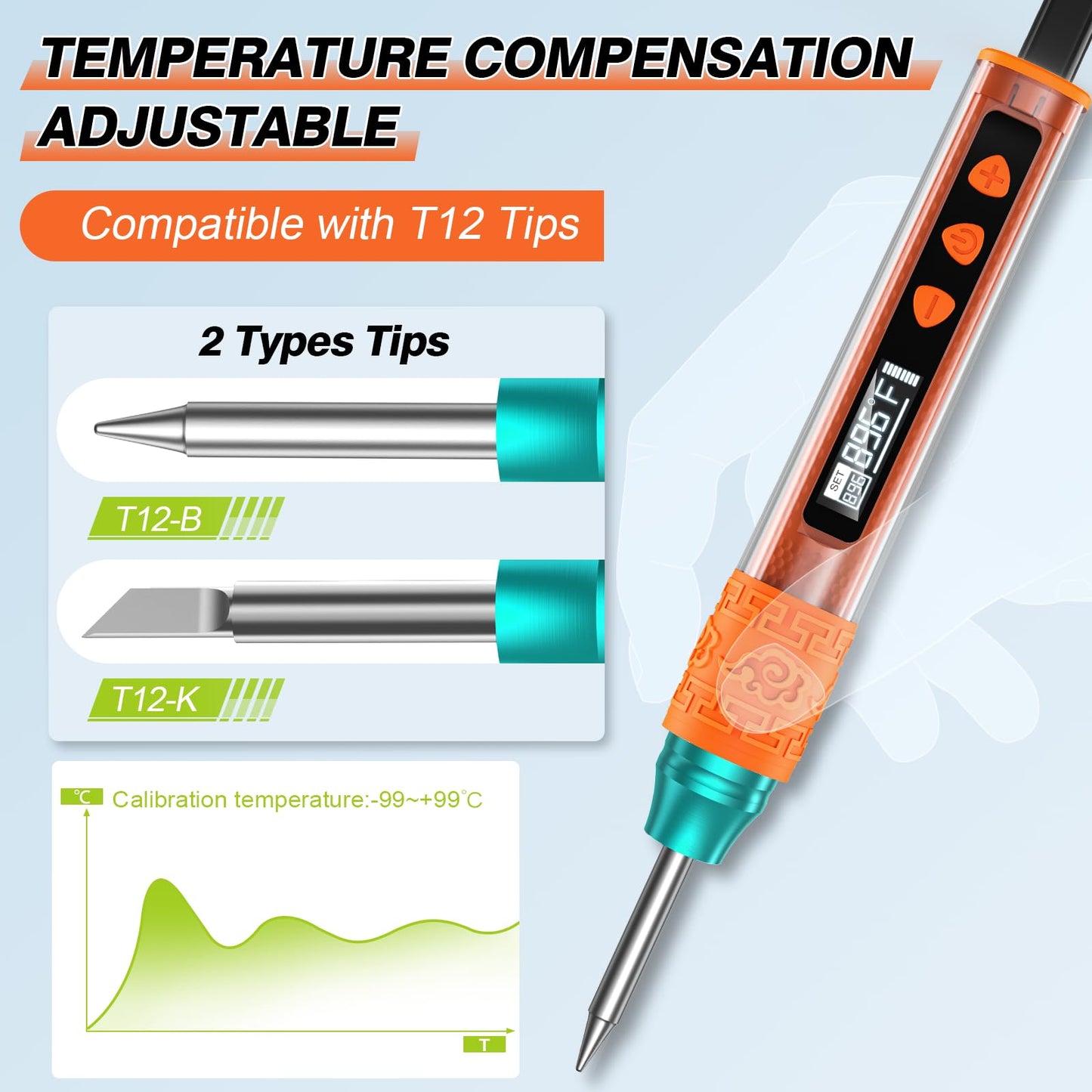 Soldering Iron Kit, Soldering Gun with OLED Digital Display, 8 Seconds Fast Heating 356-896℉ Solder Kit, Auto Sleep, Includes Solder Wire, Stand, T12 Tips for Electronics, Orange(With Power Adapter)