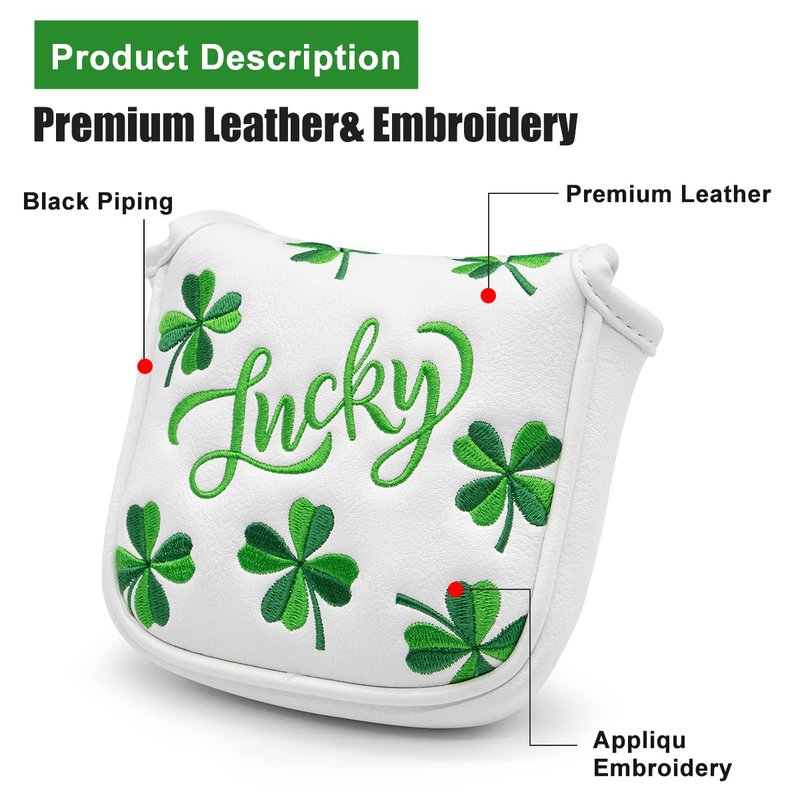 Golf Headcovers Live Lucky Golf Driver Covers Advanced Embroidery Fairway Wood Covers Hybrid Covers Mallet Blade Putter Head Covers Premium Leather Shamrock Golf Club Covers