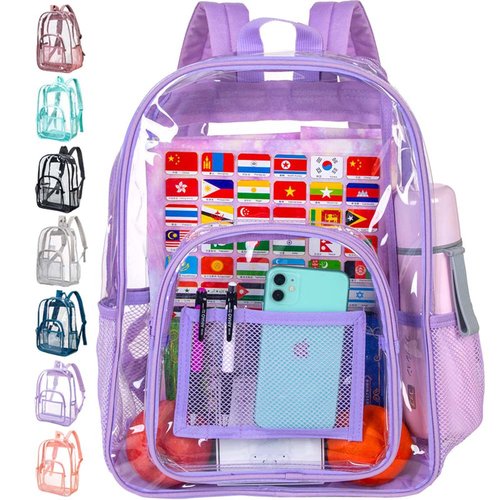 CCJPX Clear Backpack, Transparent Bookbag Heavy Duty See Through Backpacks for Women - Purple One Size