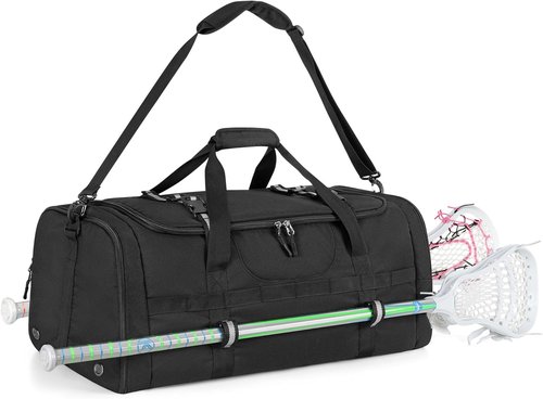 GOBUROS Lacrosse Bag - Holds 2 Sticks & Shoes | Versatile Backpack with Helmet Holder & Pockets - Black