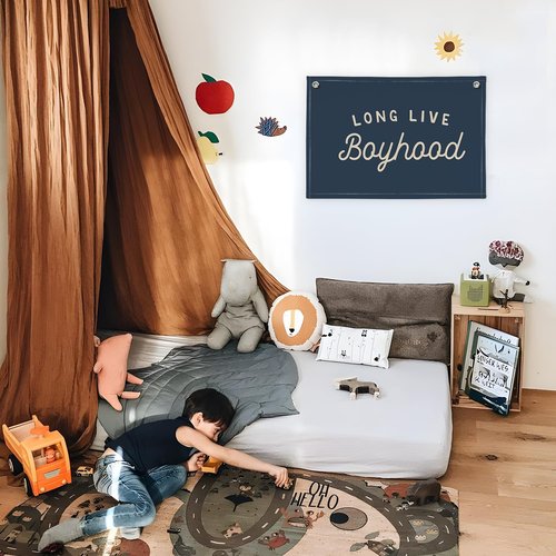 Long Live Boyhood Banner by Navy Blue Decor - Stylish Wall Hanging for Boys' Rooms | 30x20 Linen Flag