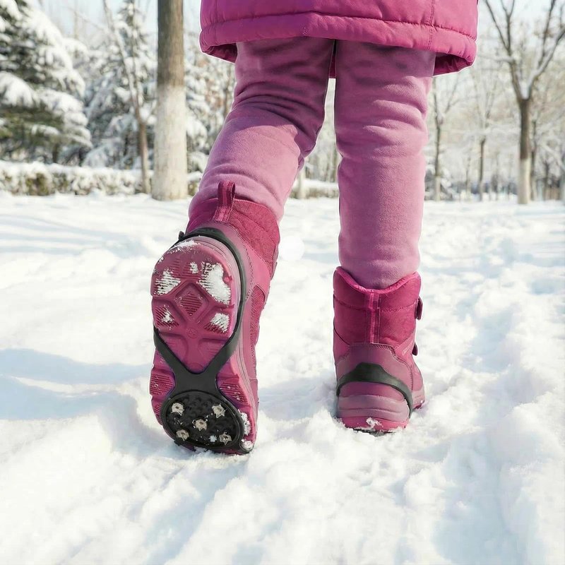 2 Pairs Black 5-Cleat Ice Grips for Shoes, Anti-Slip Cleats for Ice and Snow, Lightweight Spikes for Walking and Hiking, Secure Traction Grippers for Shoes & Boots in Size S (Kids’ Size 5-7)
