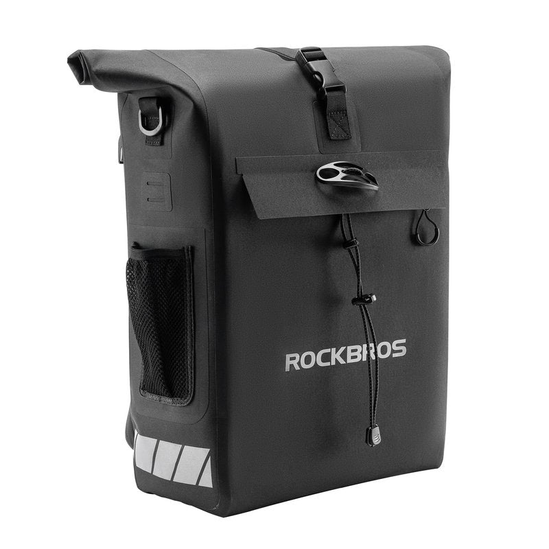 ROCKBROS Bike Panniers 18L Capacity Waterproof Bike Rack Bag Detachable Shoulder Straps with Helmet Fixing Buckle Rear Bike Rack Bag for Cycling Traveling Backpacking