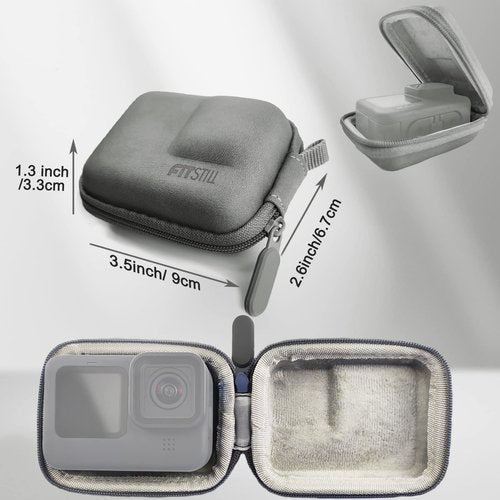 FiTSTILL Grey PU Mini Carrying Case for Go Pro Hero 13/12/11/10/9/8/7/(2018)/6/5 Black,Hard Shell Travel Storage Case for DJI Osmo Action,AKASO,Campark,YI Action Camera and More