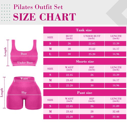 Floraltop 4 Pcs Women's Workout Sets Pilates Exercise Outfit Ribbed Scoop Neck Sports Bra Shorts Leggings Gym Clothes Set(Small,Rose Red)