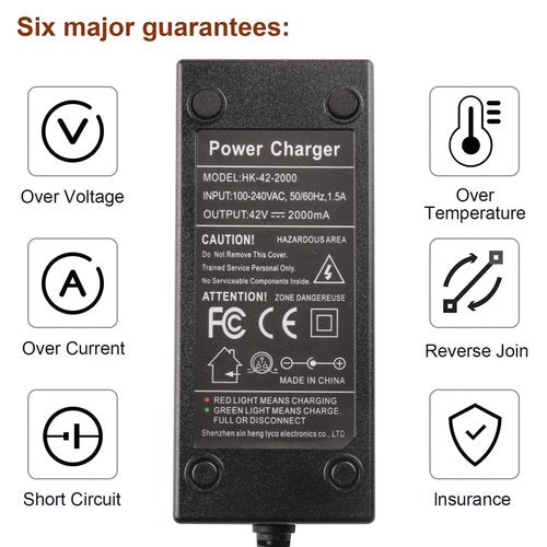 42V 2A Charger with 5 Plugs Universal for 36V Li-ion Battery, Fast Charger Replacement for Razor, Jetson, Voyage, gotrax, ninebot and Most 36V 10S Lithium Battery Device