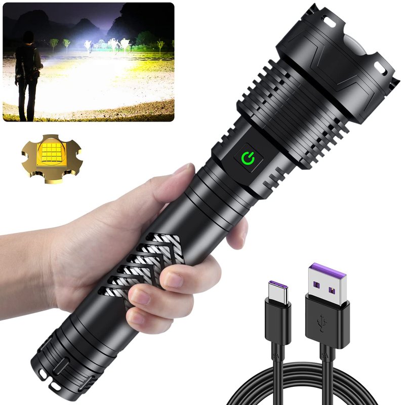 Weoxi Rechargeable Flashlights High Lumens, 6000 Lumens Super Bright Flashlights with Long Handle, 5 Modes & Zoomable, 10000mAh Waterproof Powerful Handheld Flashlight for Camping Emergency