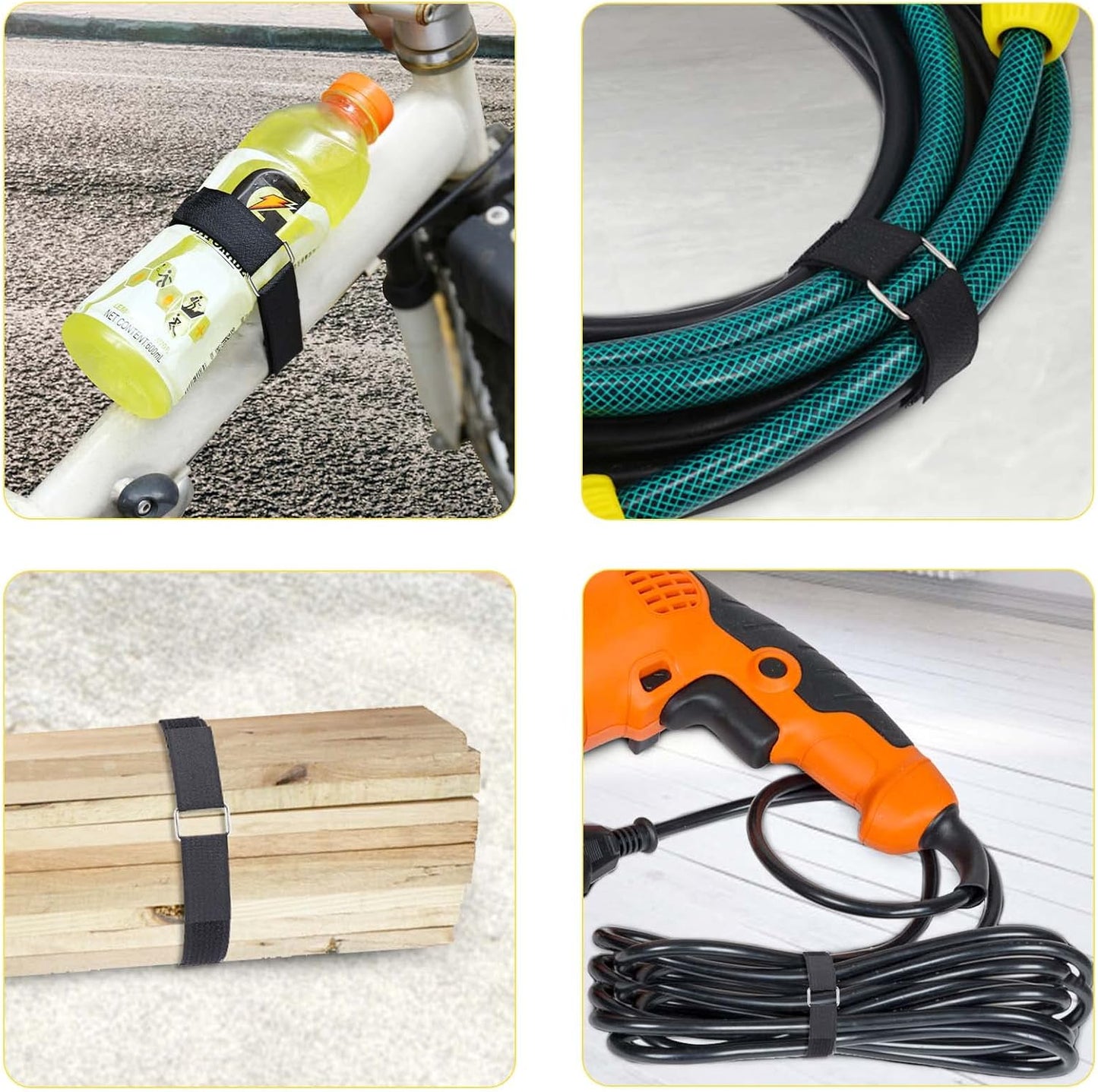 YMCRLUX Hook and Loop Straps - 1"x16ft Adjustable Fastening Cable Ties with 25 Metal Buckles - Black