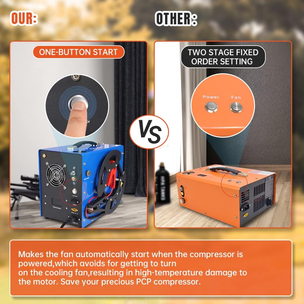 TOAUTO A3 PCP Air Compressor - Portable Vertical Design, Auto-Stop, 4500 PSI, 8MM Quick Connector | 110V AC & 12V Battery Compatible