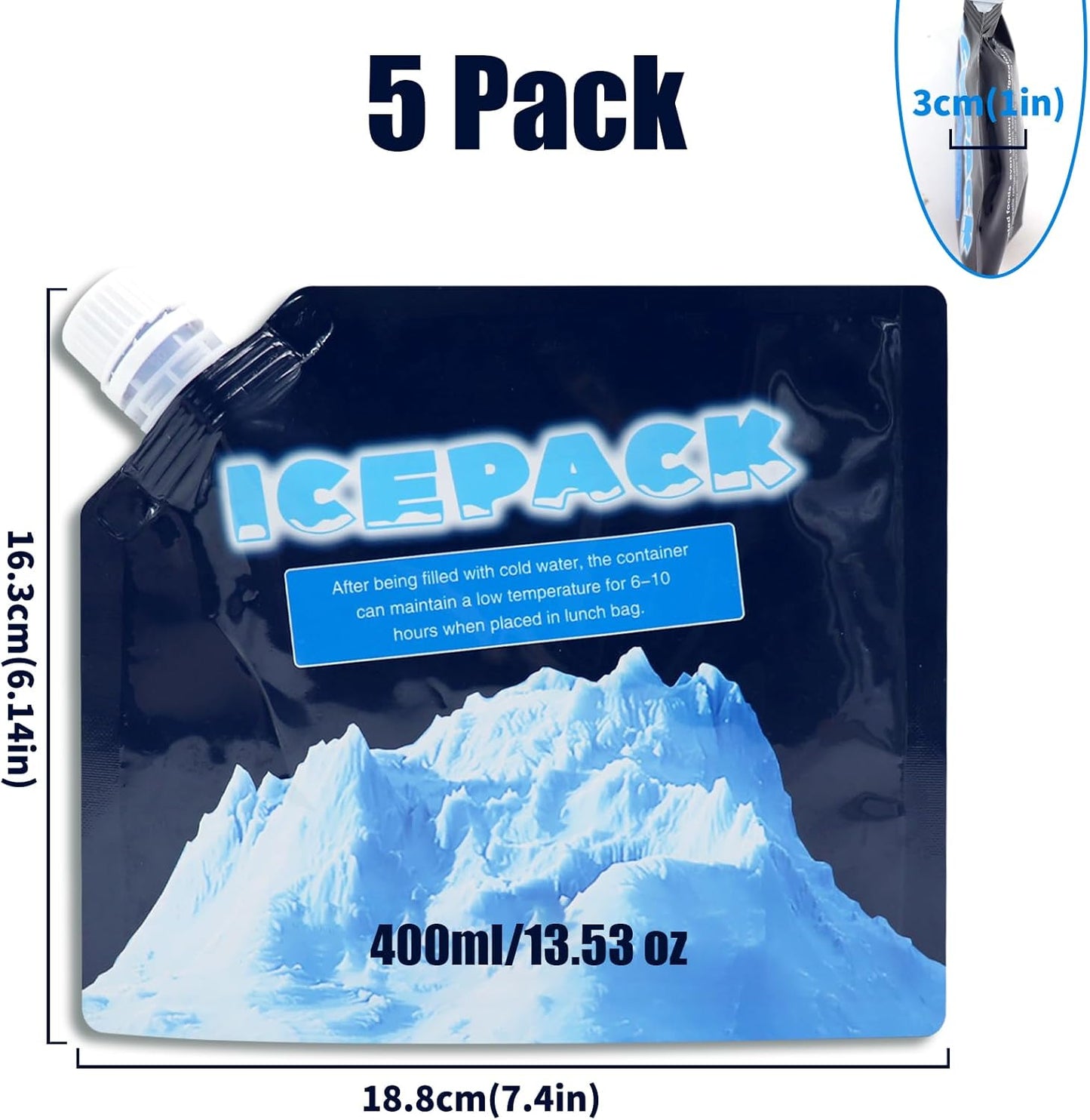 Reusable Ice Packs for Coolers - 5 Pack Freezable Gel Packs for Lunch Box, Camping & Medical Use - Leakproof & Long-Lasting