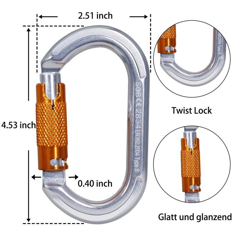 RESQT 22KN Auto Locking Climbing Carabiner Clips, Heavy Duty Climbing Carabiners Twist Lock, for Rock Climbing, Camping, Rappelling, Hunting, Rescue Equipment (22KN-3Pcs)