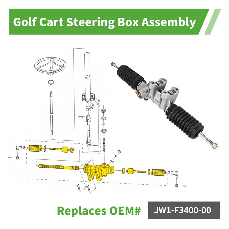 10L0L Golf Cart Steering Gear Box Assembly Fits for Yamaha Drive 2, G29, YDRA Gas or Electric Golf Carts Replaces OEM# JW1-F3400-00
