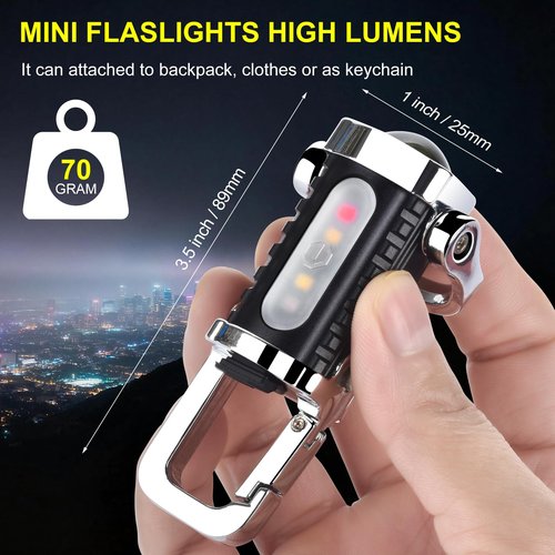 FULLIKES Keychain Flashlight (3 in 1), Portable Rechargeable Bright Keychain Flashlight, Cob Keychain Work Light with 7 Light Modes, 1500 Lumens Mini Keychain Lights for Emergencies