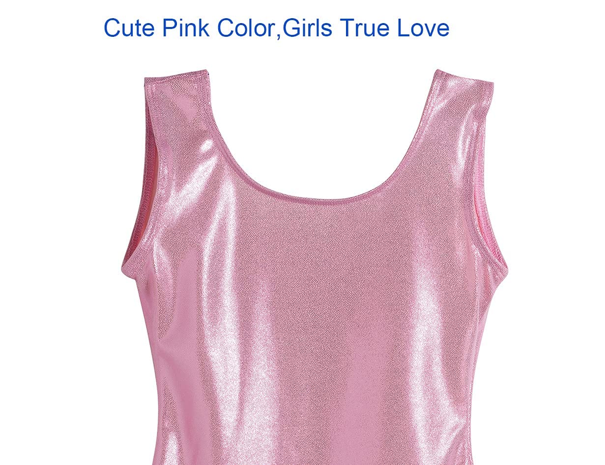Domusgo Gymnastics Leotards for Girls 6-7 Years Old Pink Sparkly One Piece Tumbling Outfits
