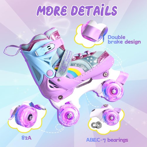 Fotoumgl Roller Skates for Kids Girls Boys, 4 Size Adjustable Rainbow Toddler Rollerskates with 8 Full Light up Wheels, Safe and Fun for Children Beginners, Outdoor Indoor Sports