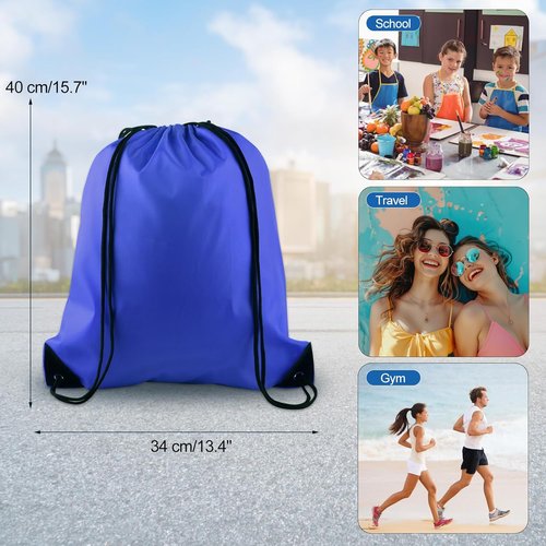 KUUQA Drawstring Backpack Bags - 20Pcs Bulk Set in Blue | Foldable Sport Gym Sacks for Travel & Shopping