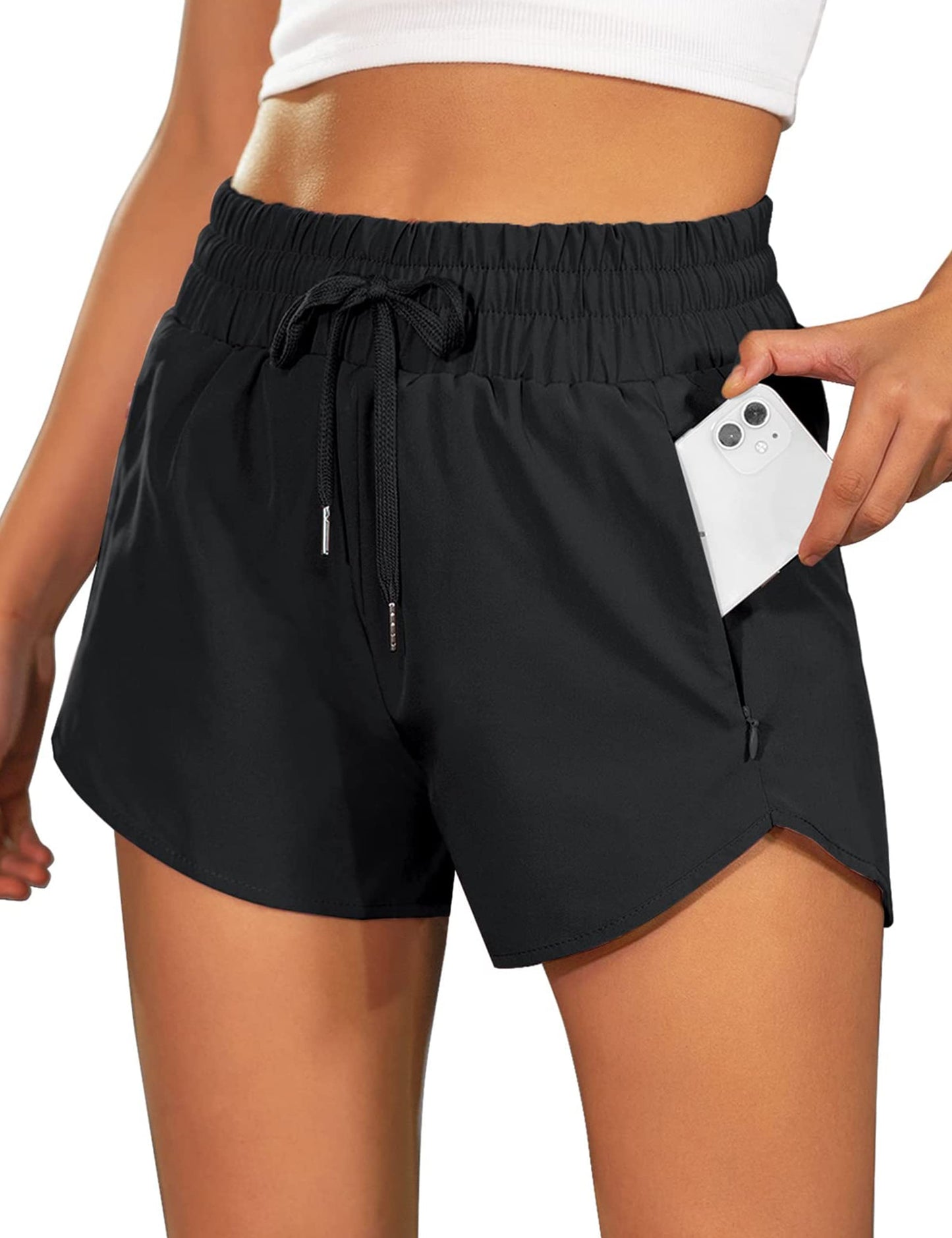 BMJL Women's Running Shorts 2.5" High Waisted Athletic Short Summer Gym Workout Short with Zipper Pockets(S,Black2)