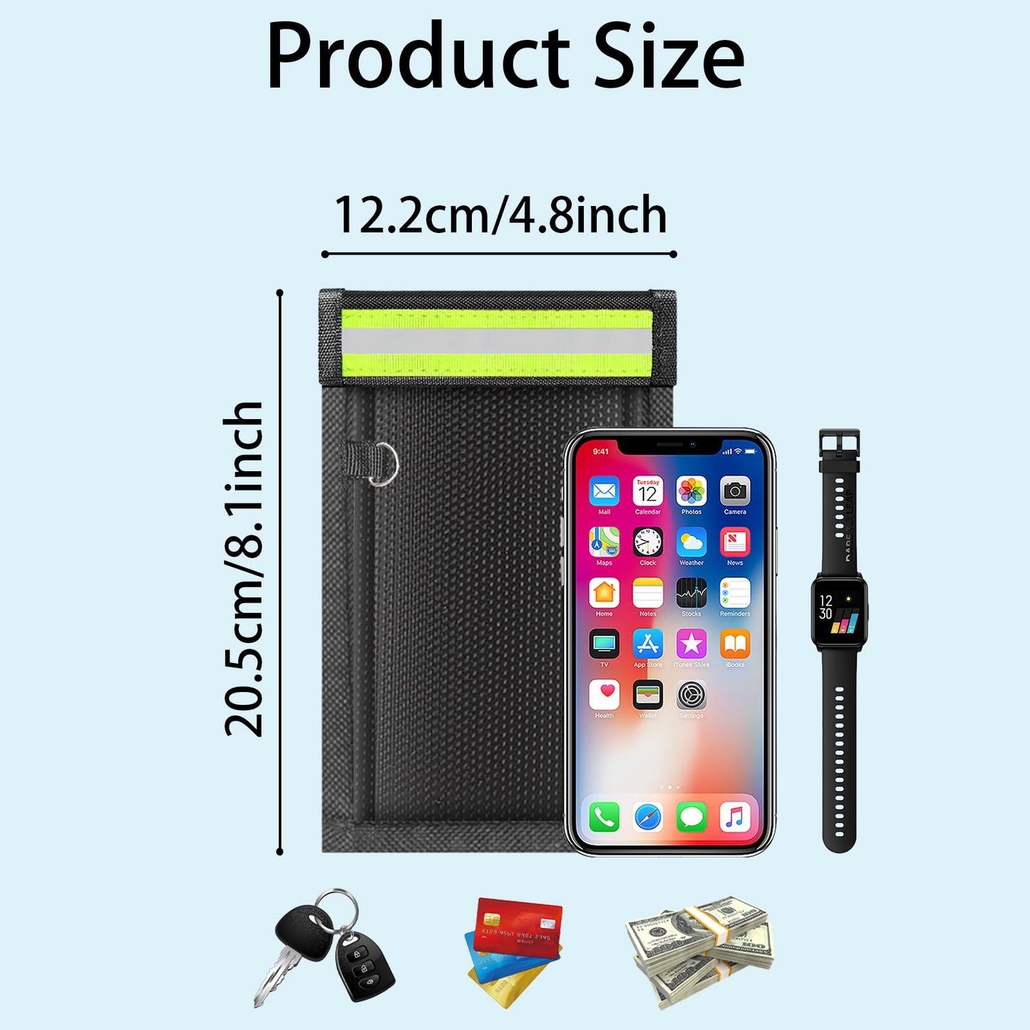 yaokvide 2 Pack Faraday Bags for Phones & Car Keys, Cell Phone Signal Blocking Pouch, Anti-Tracking Anti-Theft EMP Bag, Fireproof & Waterproof Faraday Key Fob Protector with Reflective Strip